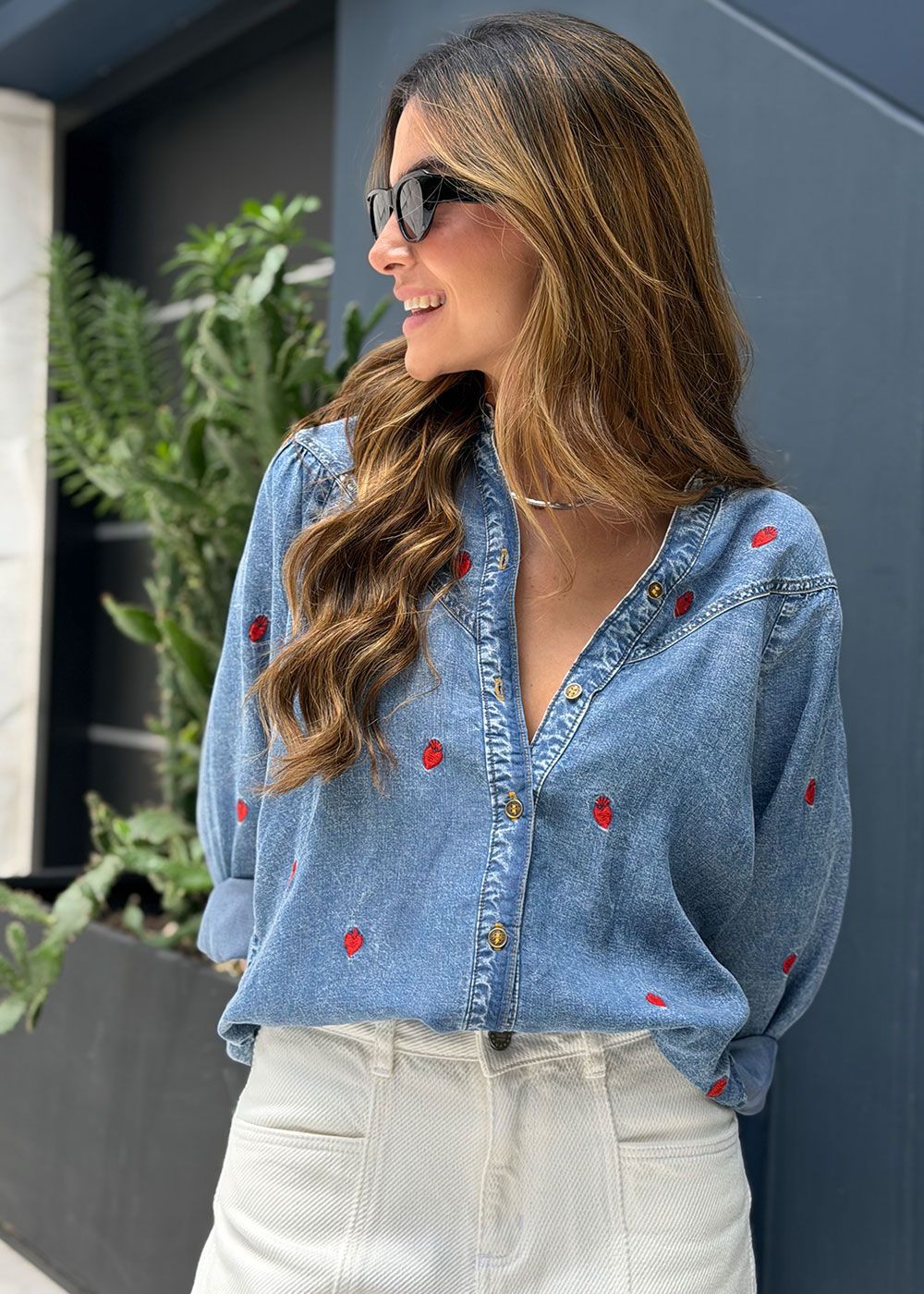 Camisa Chambray Corazones Mila