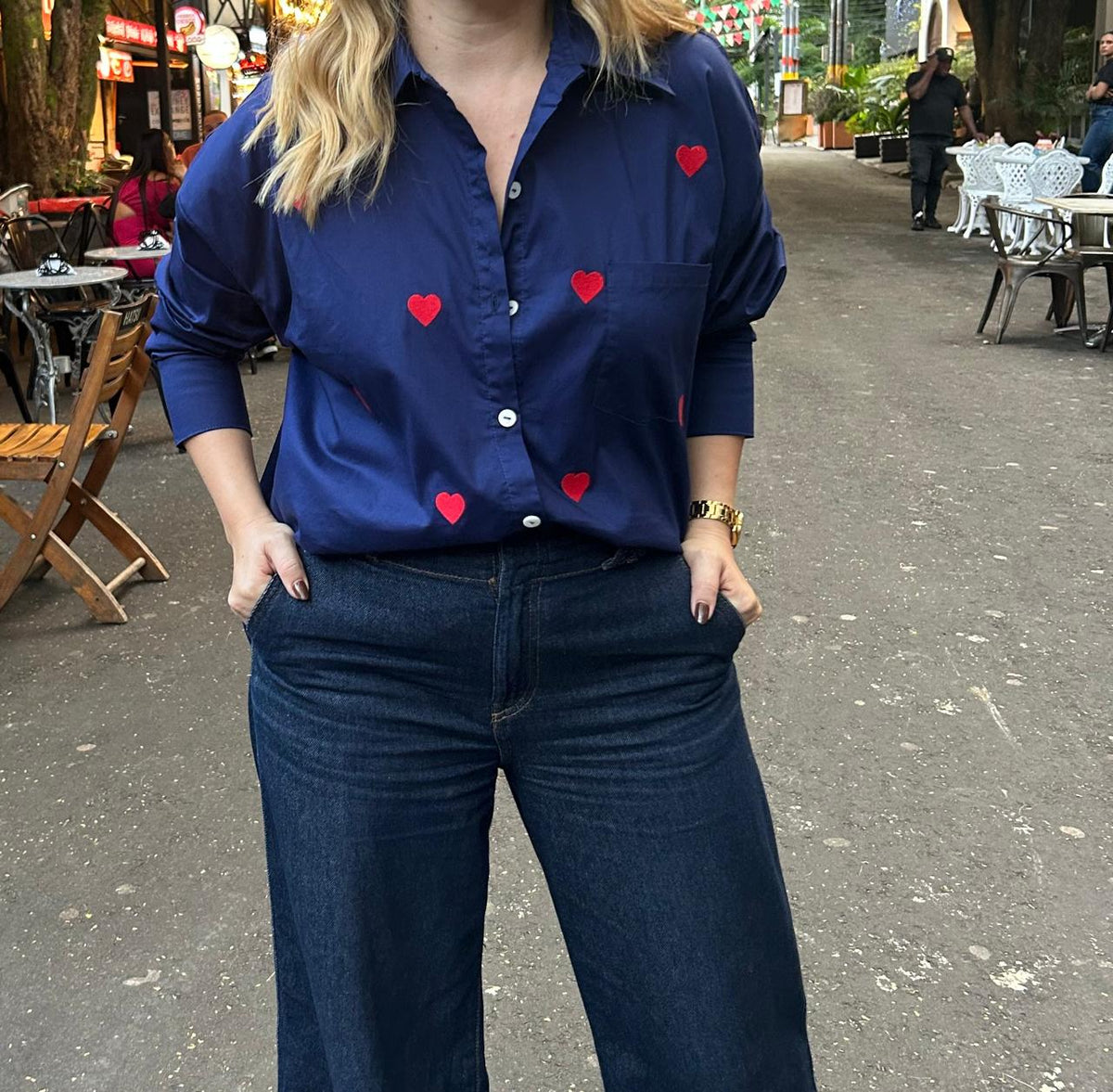Camisa Gabriela Corazones Azul